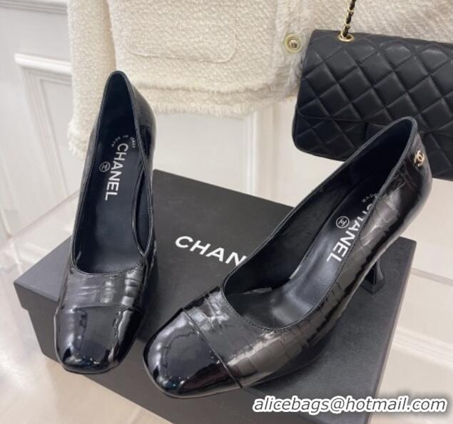 Top Quality Chanel Stone Embossed Leather High Heel Pumps 9cm Black 101276