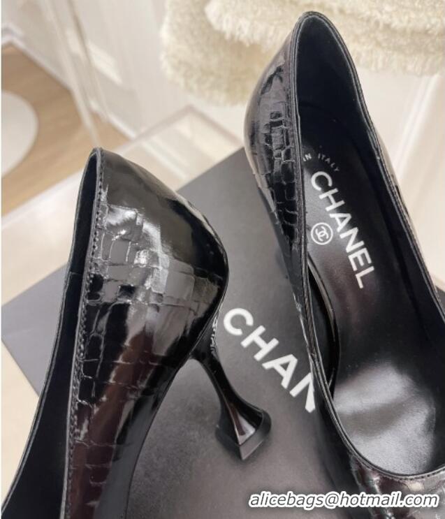 Top Quality Chanel Stone Embossed Leather High Heel Pumps 9cm Black 101276