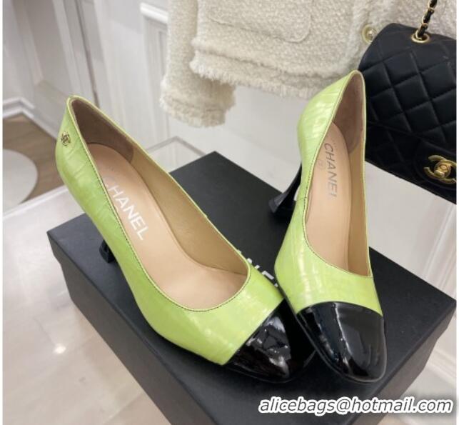 Best Price Chanel Stone Embossed Leather High Heel Pumps 9cm Green 101278