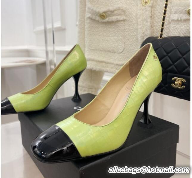 Best Price Chanel Stone Embossed Leather High Heel Pumps 9cm Green 101278