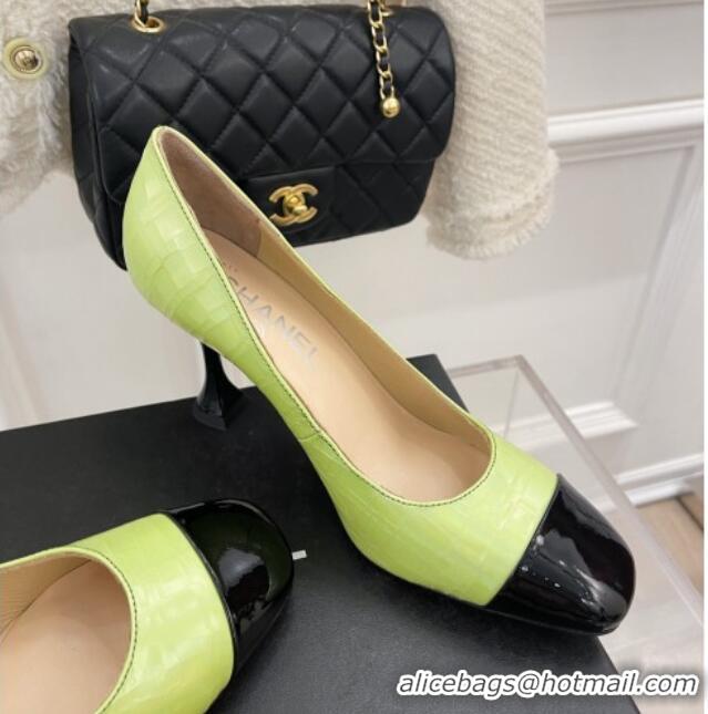 Best Price Chanel Stone Embossed Leather High Heel Pumps 9cm Green 101278