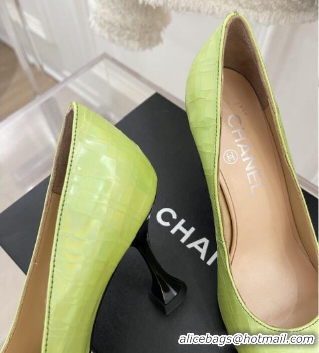 Best Price Chanel Stone Embossed Leather High Heel Pumps 9cm Green 101278