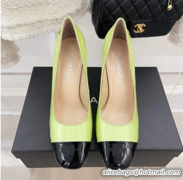 Best Price Chanel Stone Embossed Leather High Heel Pumps 9cm Green 101278