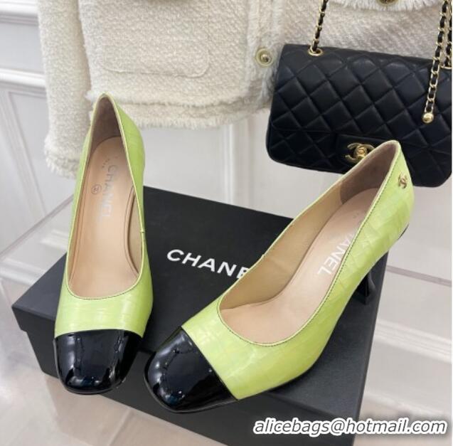 Best Price Chanel Stone Embossed Leather High Heel Pumps 9cm Green 101278