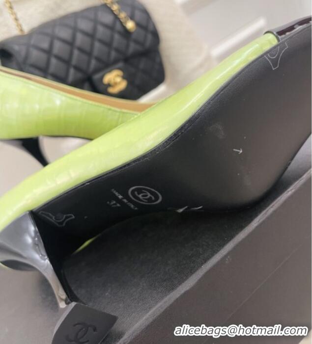 Best Price Chanel Stone Embossed Leather High Heel Pumps 9cm Green 101278