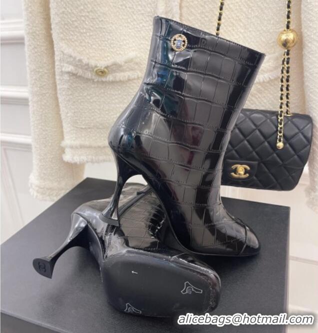 Good Quality Chanel Stone Embossed Leather Ankle Boots 9cm Black 101279