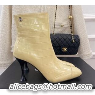 Best Price Chanel Stone Embossed Leather Ankle Boots 9cm Beige 101280