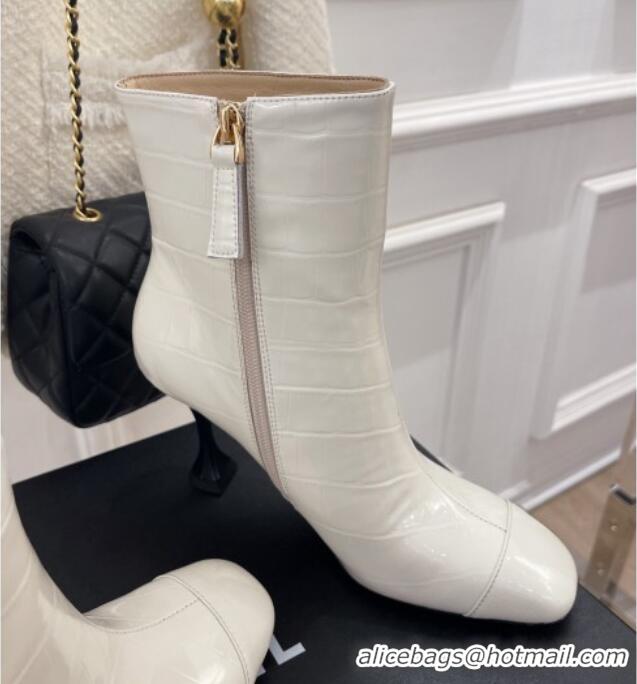 Purchase Chanel Stone Embossed Leather Ankle Boots 9cm White 101281