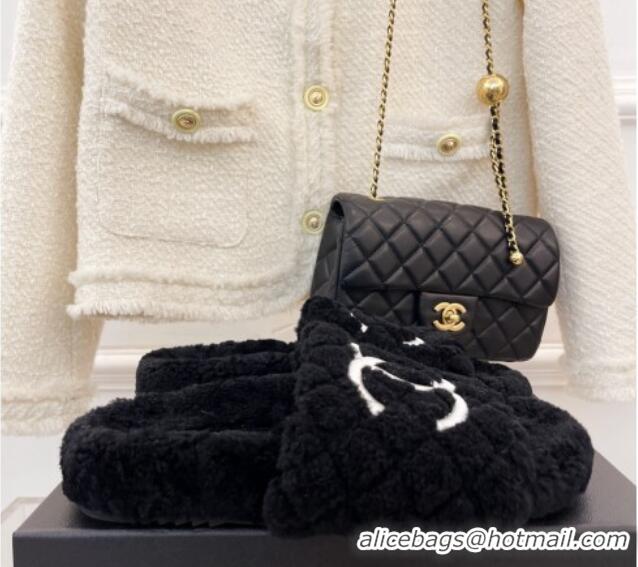 Low Price Chanel Quilted Shearling Flat Slide Sandals Black 101286