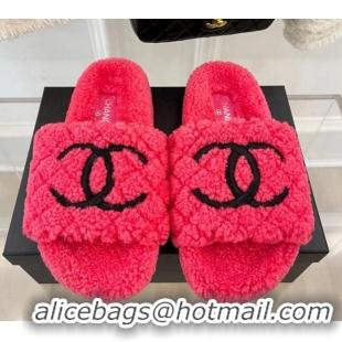 Most Popular Chanel Quilted Shearling Flat Slide Sandals Dark Pink 101289