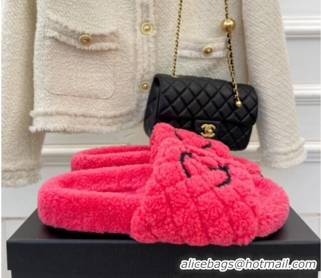 Most Popular Chanel Quilted Shearling Flat Slide Sandals Dark Pink 101289