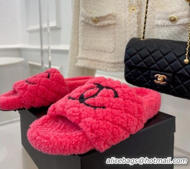 Most Popular Chanel Quilted Shearling Flat Slide Sandals Dark Pink 101289