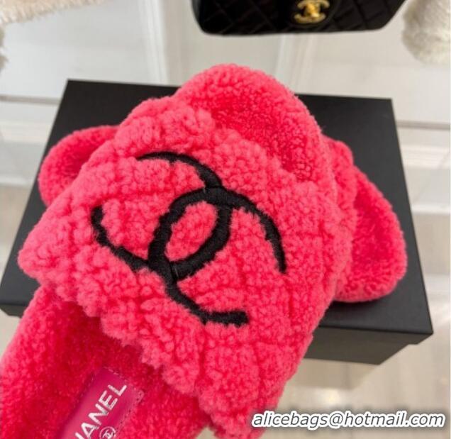 Most Popular Chanel Quilted Shearling Flat Slide Sandals Dark Pink 101289