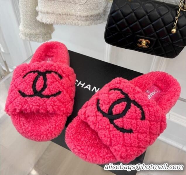 Most Popular Chanel Quilted Shearling Flat Slide Sandals Dark Pink 101289