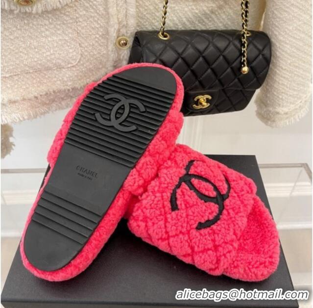 Most Popular Chanel Quilted Shearling Flat Slide Sandals Dark Pink 101289