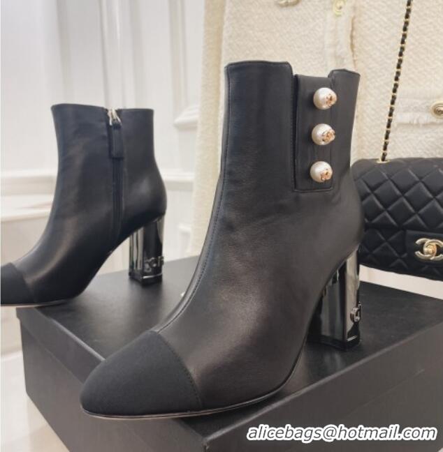 Chic Chanel Lambskin Ankle Boots with CC Pearls 8.5cm Black 101293