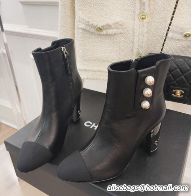 Chic Chanel Lambskin Ankle Boots with CC Pearls 8.5cm Black 101293