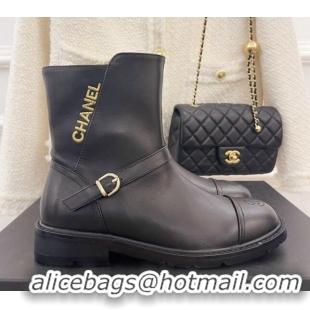 Discount Chanel Calfskin Ankle Boots Black 101294