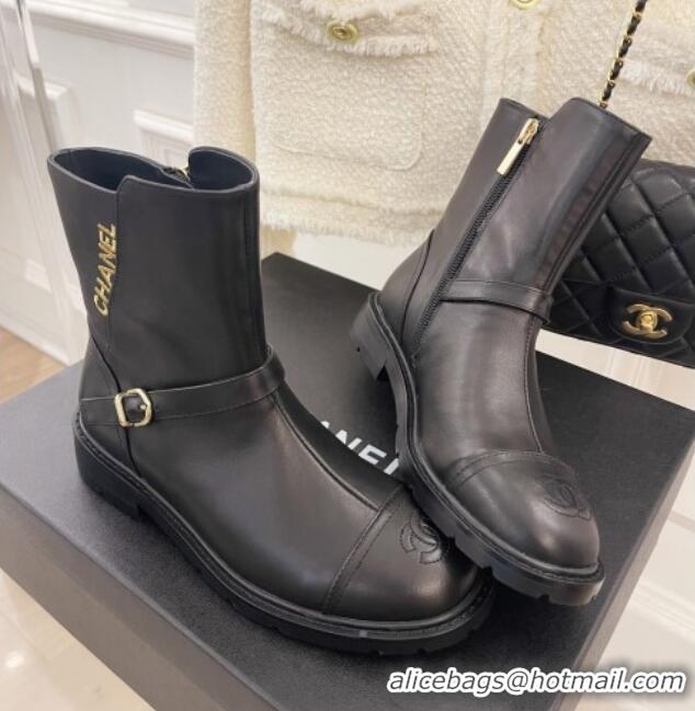 Discount Chanel Calfskin Ankle Boots Black 101294