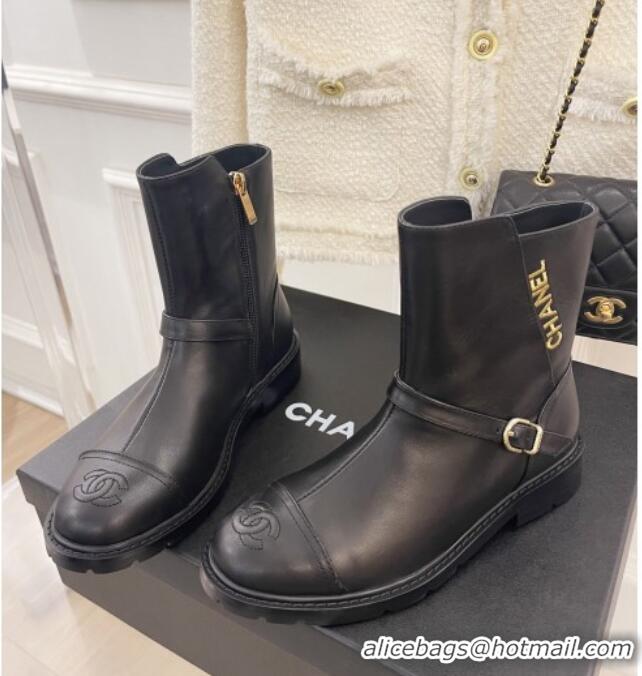 Discount Chanel Calfskin Ankle Boots Black 101294