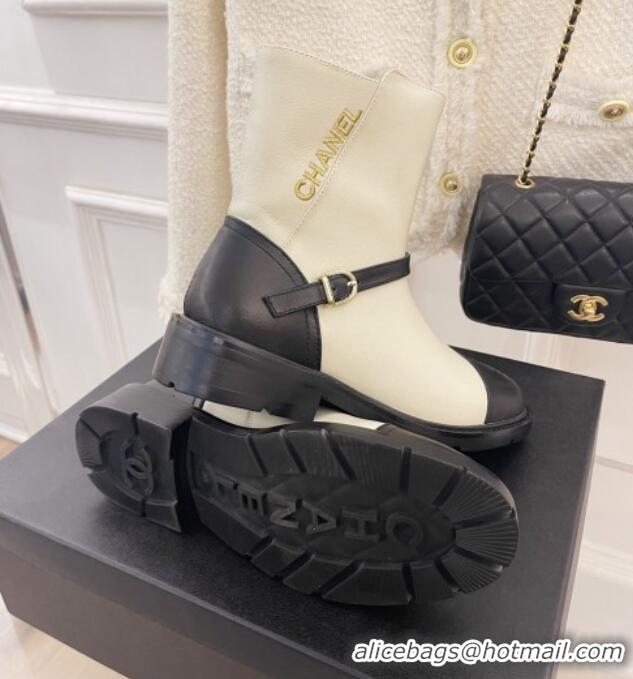 Classic Practical Chanel Calfskin Ankle Boots White 101296