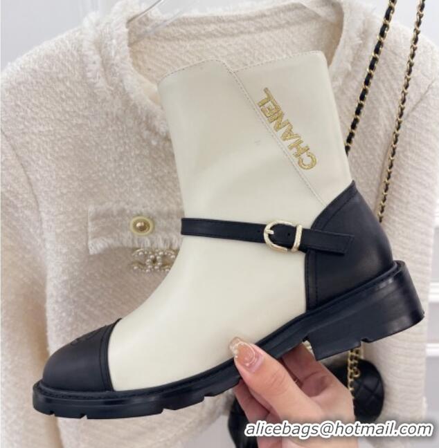 Classic Practical Chanel Calfskin Ankle Boots White 101296