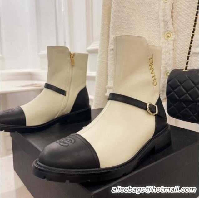 Classic Practical Chanel Calfskin Ankle Boots White 101296