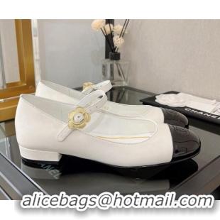 Super Quality Chanel Calfskin Mary Janes Ballerinas G39582 White 101298