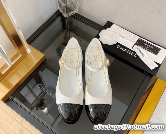 Super Quality Chanel Calfskin Mary Janes Ballerinas G39582 White 101298