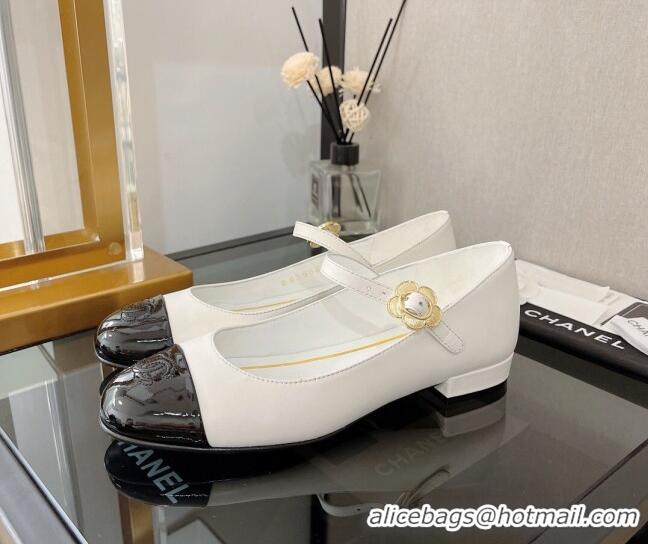 Super Quality Chanel Calfskin Mary Janes Ballerinas G39582 White 101298