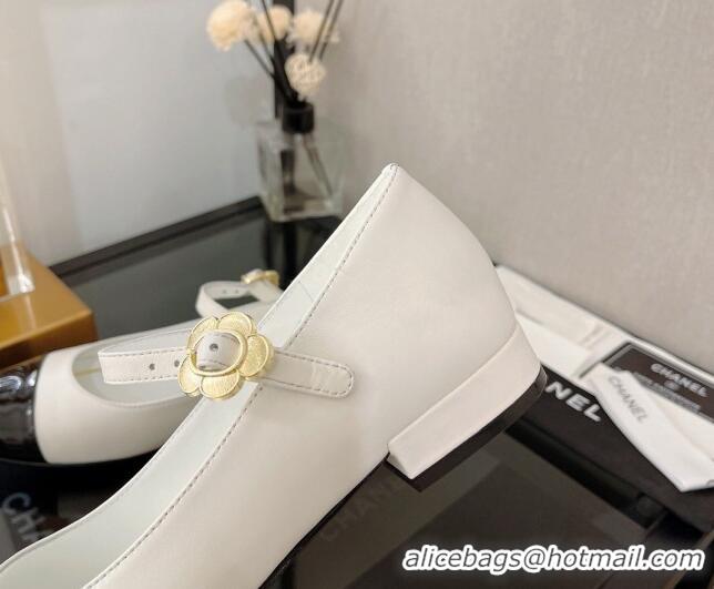 Super Quality Chanel Calfskin Mary Janes Ballerinas G39582 White 101298