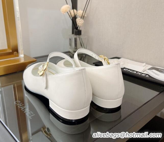 Super Quality Chanel Calfskin Mary Janes Ballerinas G39582 White 101298