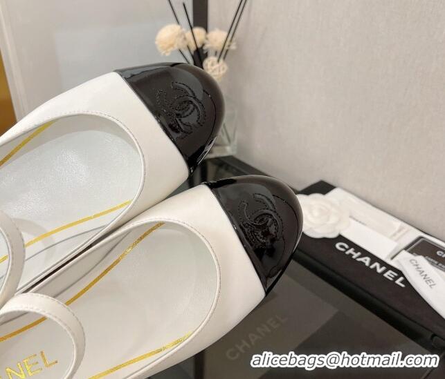 Super Quality Chanel Calfskin Mary Janes Ballerinas G39582 White 101298