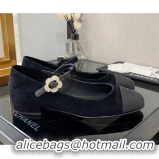 Durable Chanel Velvet Mary Janes Ballerinas G39582 Black