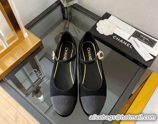 Durable Chanel Velvet Mary Janes Ballerinas G39582 Black