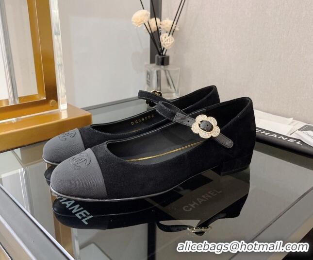 Durable Chanel Velvet Mary Janes Ballerinas G39582 Black