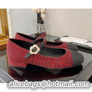 Cute Chanel Wool Mary Janes Ballerinas G39582 Red