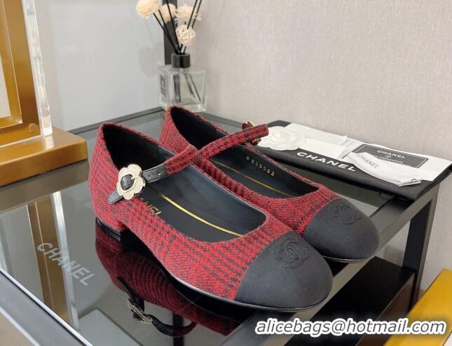 Cute Chanel Wool Mary Janes Ballerinas G39582 Red