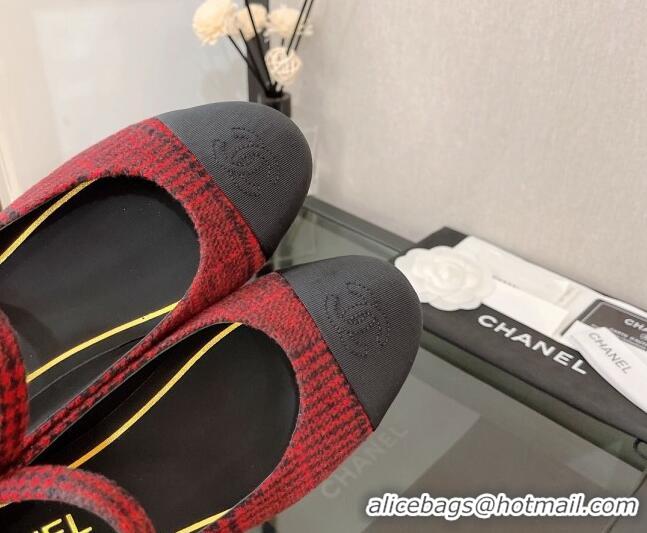 Cute Chanel Wool Mary Janes Ballerinas G39582 Red