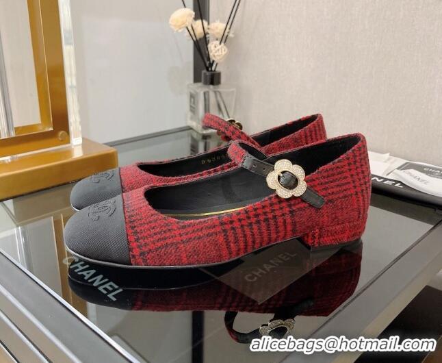 Cute Chanel Wool Mary Janes Ballerinas G39582 Red