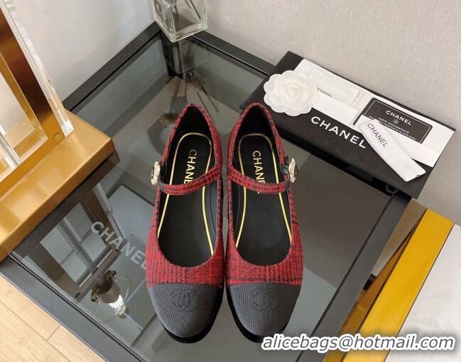 Cute Chanel Wool Mary Janes Ballerinas G39582 Red