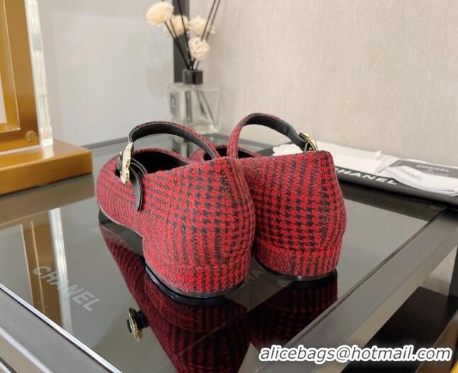 Cute Chanel Wool Mary Janes Ballerinas G39582 Red