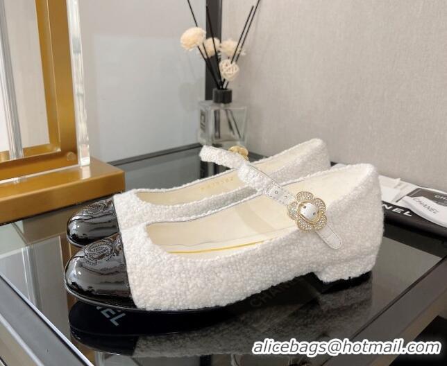 Popular Style Chanel Tweed Mary Janes Ballerinas G39582 White