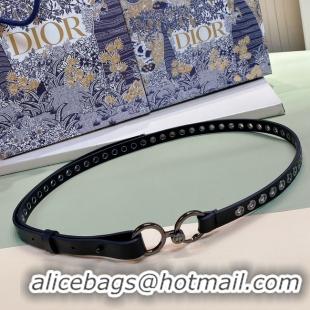 Good Quality DIOR SHOW BELT Smooth Calfskin with Ruthenium-Finish Metal Eyelets 15 MM B0298BW