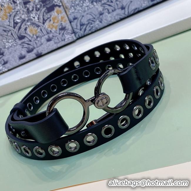 Good Quality DIOR SHOW BELT Smooth Calfskin with Ruthenium-Finish Metal Eyelets 15 MM B0298BW