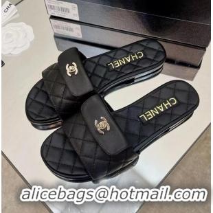 Super Quality Chanel Flat Slide Sandals 090725 Black