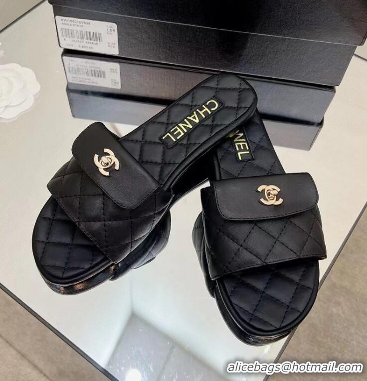 Super Quality Chanel Flat Slide Sandals 090725 Black