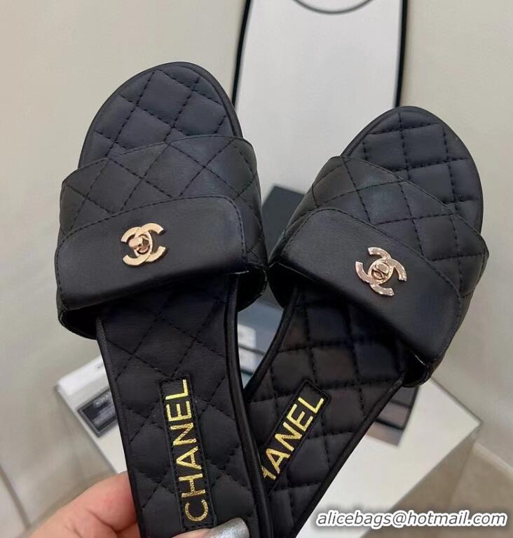 Super Quality Chanel Flat Slide Sandals 090725 Black