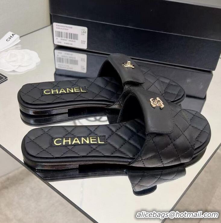 Super Quality Chanel Flat Slide Sandals 090725 Black