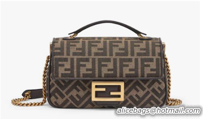 Super Quality Fendi Baguette Chain Midi FF jacquard fabric bag 8BR793A brown